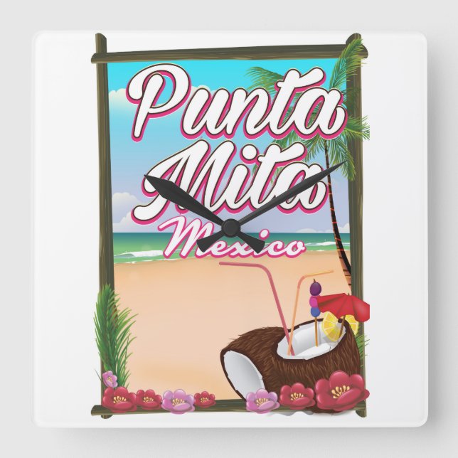 Punta Mita, Mexico Beach travel poster Square Wall Clock (Front)