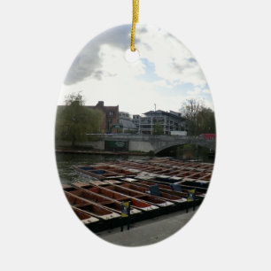 Punts on the River Cam in Cambridge Ceramic Ornament