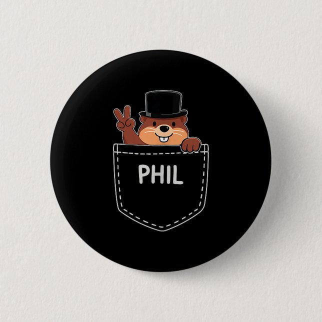 Punxy Phils Cute Groundhog Day Pocket Design Febru 2 Inch Round Button (Front)