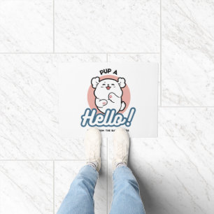 Pup a Hello! – Happy White Dog Cartoon Design Doormat