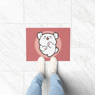 Pup a Hello! – Happy White Dog Cartoon Design Doormat