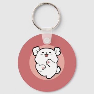 Pup a Hello! – Happy White Dog Cartoon Design Keychain