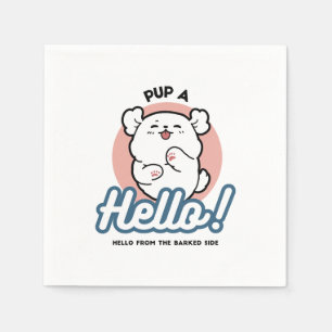 Pup a Hello! – Happy White Dog Cartoon Design Napkin