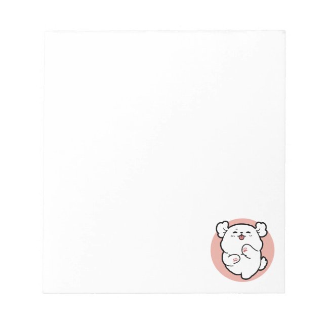 Pup a Hello! – Happy White Dog Cartoon Design Notepad (Front)