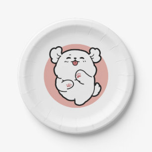 Pup a Hello! – Happy White Dog Cartoon Design Paper Plate