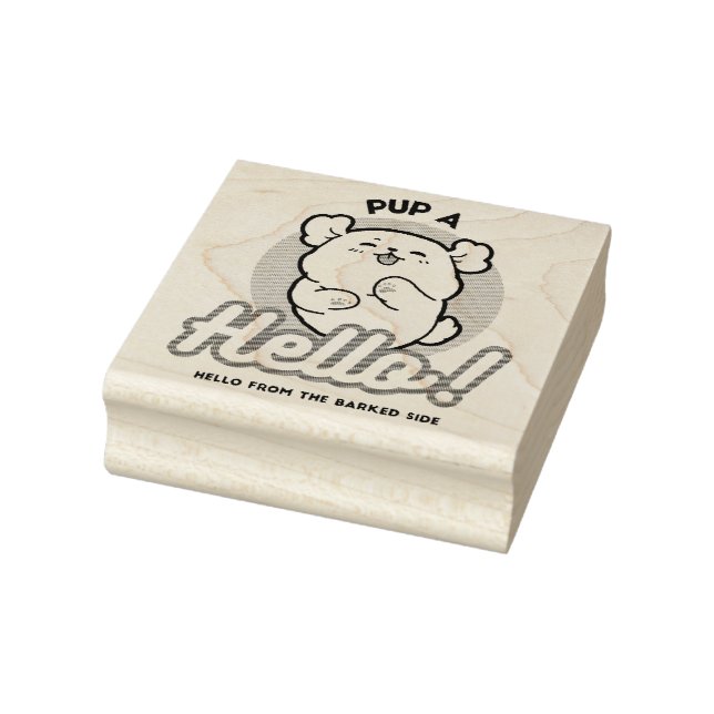 Pup a Hello! – Happy White Dog Cartoon Design Rubber Stamp (Stamp)
