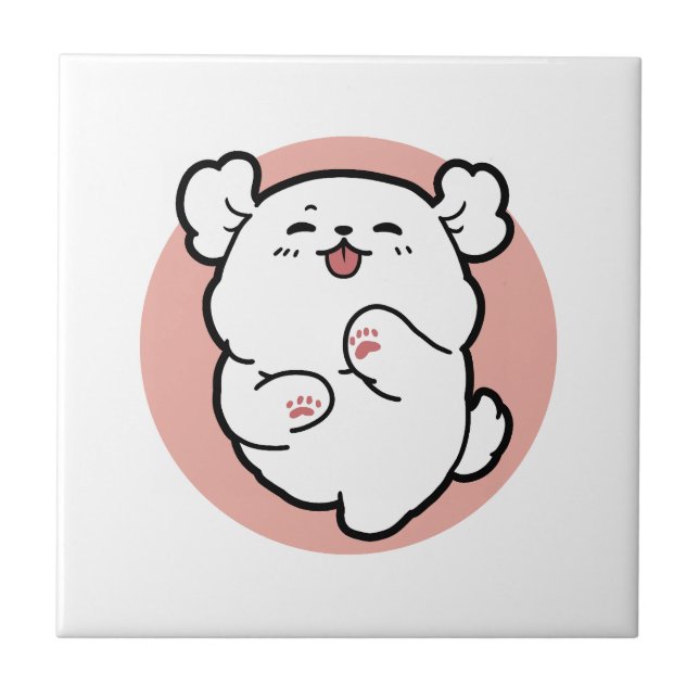 Pup a Hello! – Happy White Dog Cartoon Design Tile (Front)