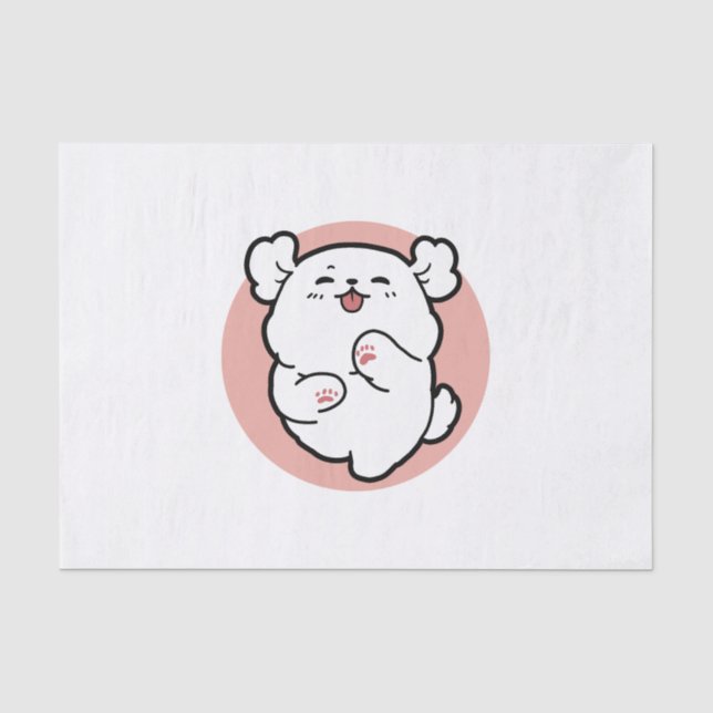 Pup a Hello! – Happy White Dog Cartoon Design Tissue Paper (Front)