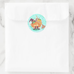 Pup behind pumpkins Halloween green stickers