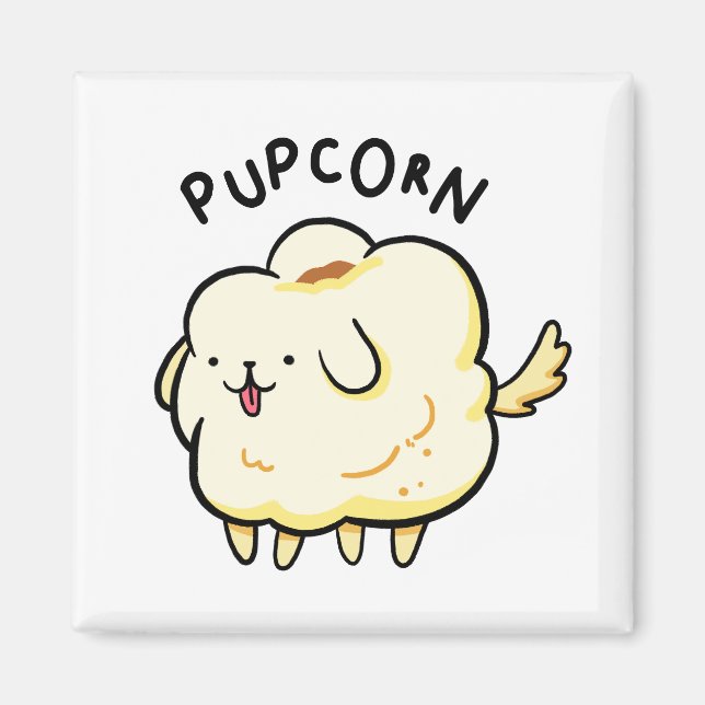 Pup-corn Popcorn Puppy Dog Pun Magnet (Front)