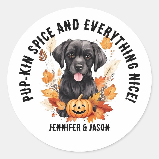 Pup-kin spice and everything nice! Halloween Classic Round Sticker (Front)