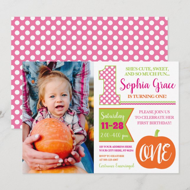 Pupmkin 1st Birthday Invitation with Photo (Front/Back)