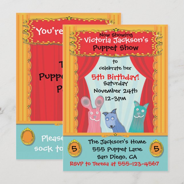 Puppet Show Party Invitation (Front/Back)