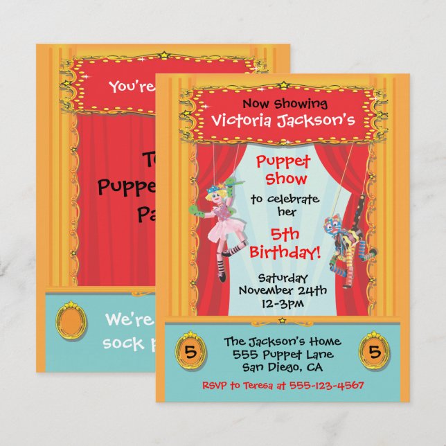 Puppet Show Party Invitation (Front/Back)