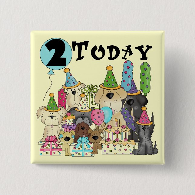 Puppies 2nd Birthday Bash Tshirts and Gifts 2 Inch Square Button (Front)