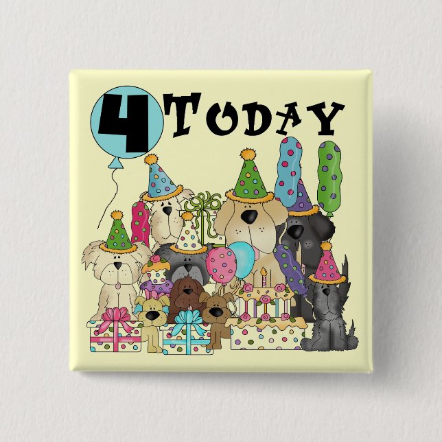Puppies 4th Birthday Bash Tshirts and Gifts 2 Inch Square Button (Front)