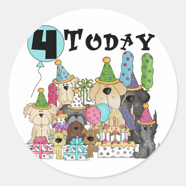 Puppies 4th Birthday Bash Tshirts and Gifts Classic Round Sticker (Front)
