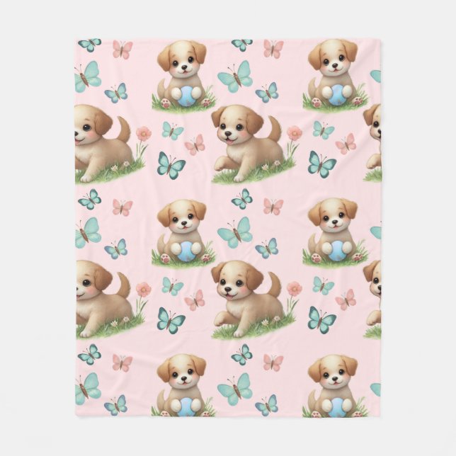 Puppies and Butterflies Pattern Blanket (Front)