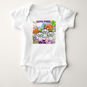 Puppies And Flowers Baby Bodysuit