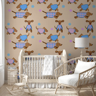 Puppies chasing balls nursery Wallpaper