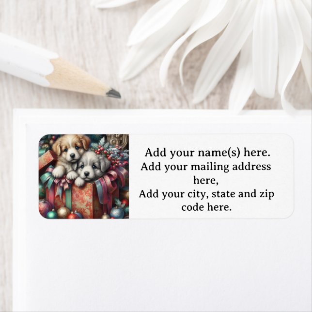 Puppies Christmas Return Address Labels (Insitu)