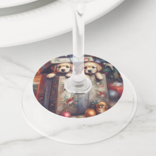 Puppies Christmas Wine Glass Charms & Tags