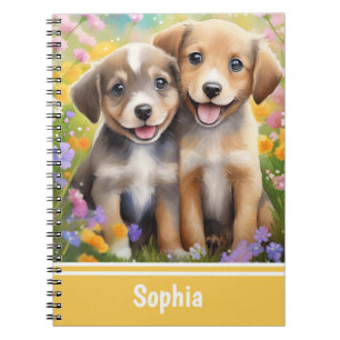 Puppies Cute Dogs in the Flower Meadow Notebook
