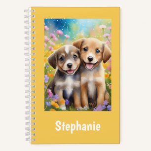 Puppies Cute Dogs Personalized Kids Name Notebook