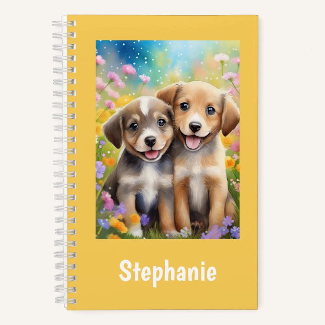 Puppies Cute Dogs Personalized Kids Name Notebook (Front)