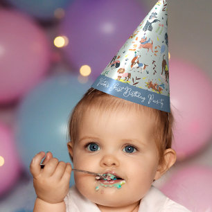 Puppies dog blue cute girls first birthday  party hat