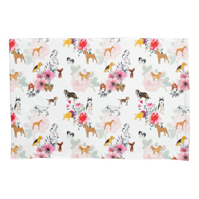 Puppies,dogs,pattern,flowers,roses   pillowcase (Front)