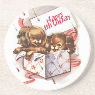 puppies in box coaster