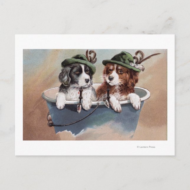 Puppies in Hats with Pipes Postcard (Front)