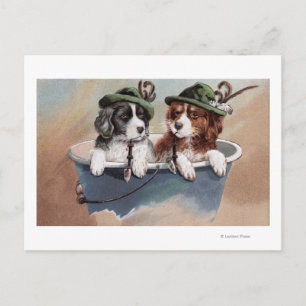 Puppies in Hats with Pipes Postcard