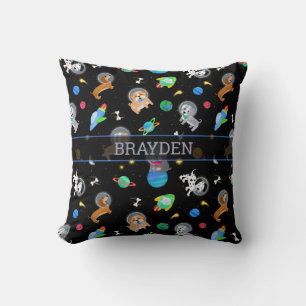 Puppies In Space Watercolor Dog Astronauts Throw Pillow
