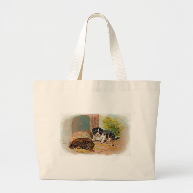 Puppies Large Tote Bag (Front)