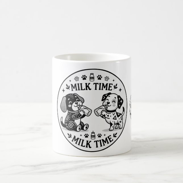 puppies milk time BW coffee mug (Center)