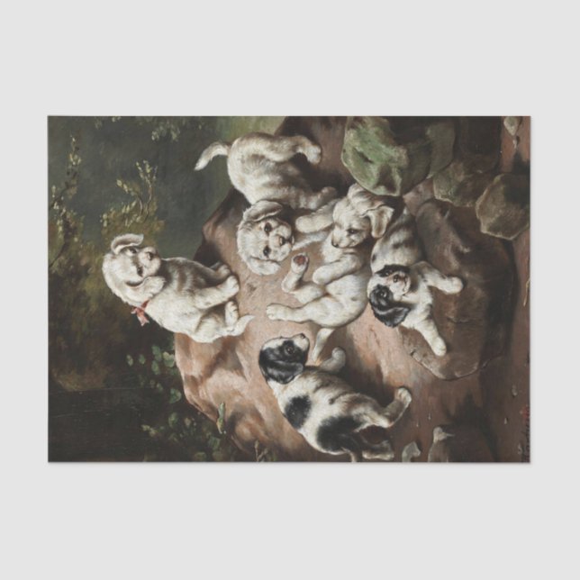 Puppies Painting by Carl Reichert Tissue Paper (Front)