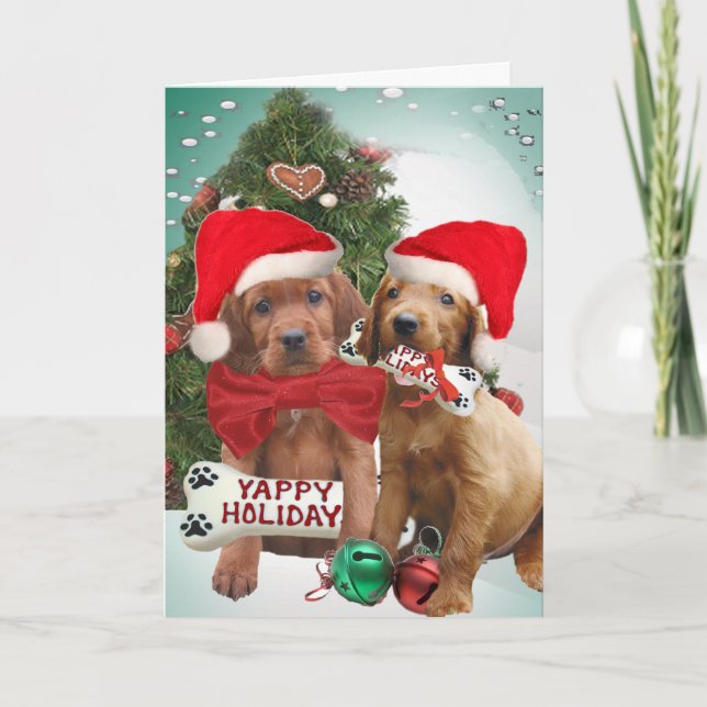 Puppies Setter irlandais Yappy Holiday Cartes de v (Devant)