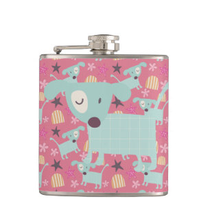 Puppies, Stars, and Flowers Hip Flask