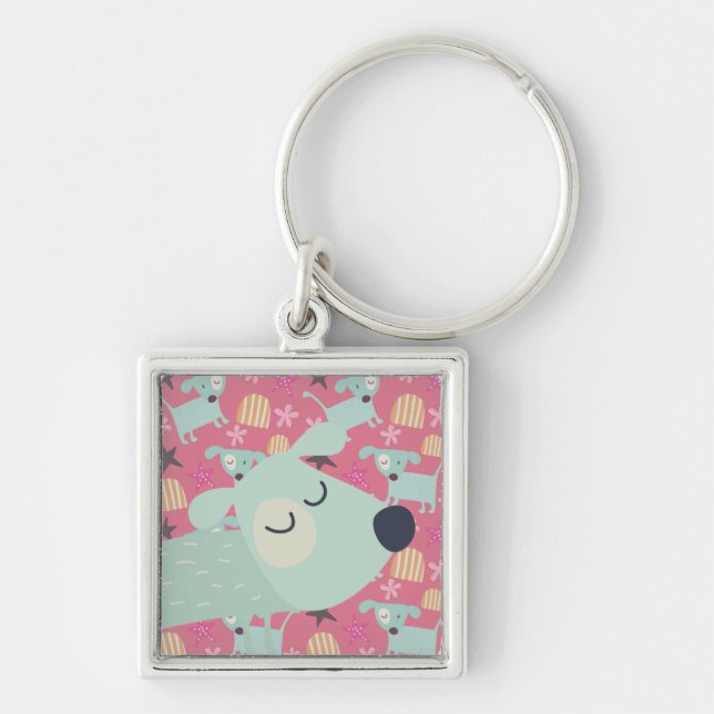 Puppies, Stars, and Flowers Keychain (Front)