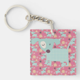Puppies, Stars, and Flowers Keychain