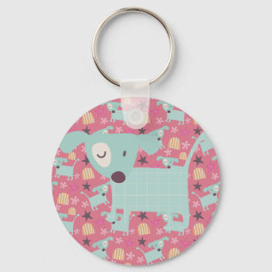 Puppies, Stars, and Flowers Keychain