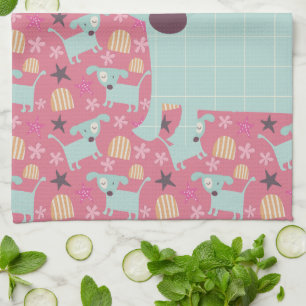 Puppies, Stars, and Flowers Kitchen Towel