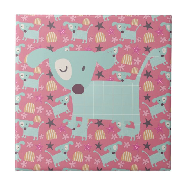 Puppies, Stars, and Flowers Tile (Front)