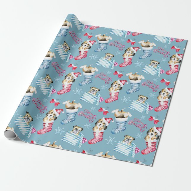 Puppies, stockings, and gifts - oh my! wrapping paper (Unrolled)