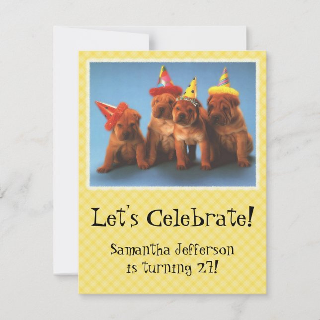 Puppies with Hats Birthday Invitations (Front)