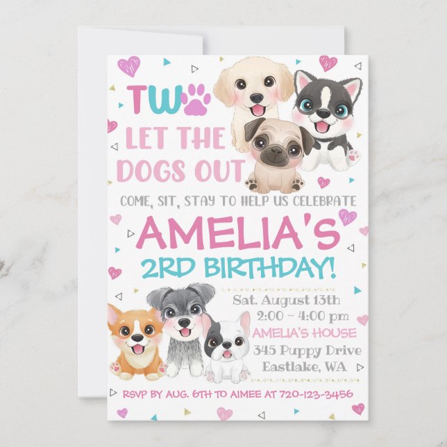 Puppy 2nd Birthday Invitation Two Let the Dogs Out (Front)