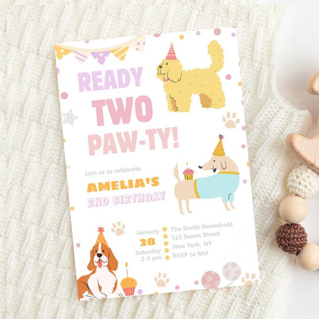 Puppy 2nd Birthday Ready Two Pawty Dog Theme Invitation (Creator Uploaded)