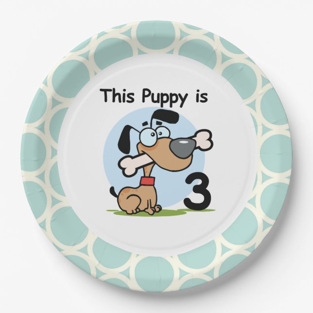 Puppy 3rd Birthday Paper Plates (Front)